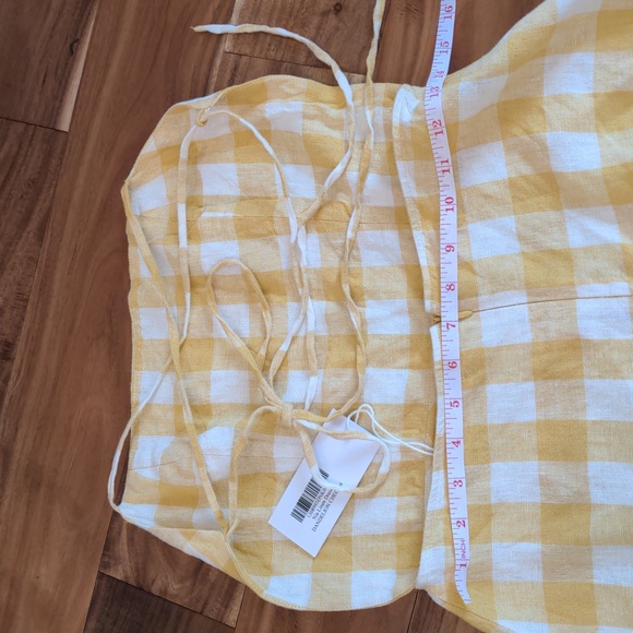 Reformation Linen Nia Midi Dress - Dandelion Check Front Slit Tie Back Open Back - Picture 7 of 9